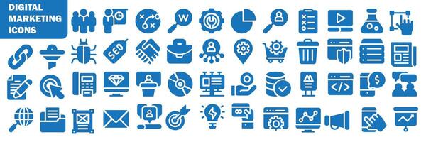 Digital marketing icon set. Content, search, marketing, ecommerce, seo, electronic devices, internet, analytics, social and other line icons. eps 10 vector