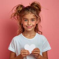 AI generated Beautiful blonde girl has a paper heart, portrait photo