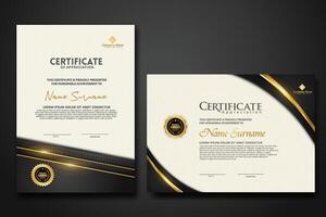 Luxury certificate template with glitter effect dan lines gold shine on frame background vector