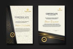 Luxury certificate template with glitter effect dan lines gold shine on frame background vector