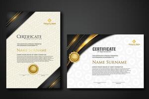 Luxury certificate template with glitter effect dan lines gold shine on frame background vector