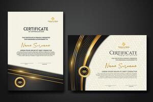 Luxury certificate template with glitter effect dan lines gold shine on frame background vector