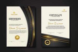 Luxury certificate template with glitter effect dan lines gold shine on frame background vector