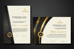 Luxury certificate template with glitter effect dan lines gold shine on frame background vector