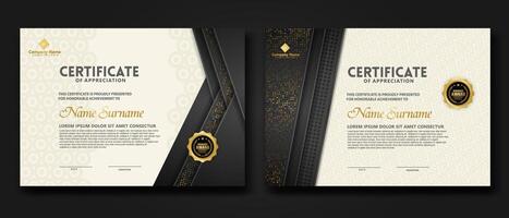 Luxury certificate template with glitter effect dan lines gold shine on frame background vector