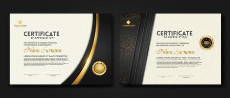 Luxury certificate template with glitter effect dan lines gold shine on frame background vector