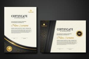 Luxury certificate template with glitter effect dan lines gold shine on frame background vector