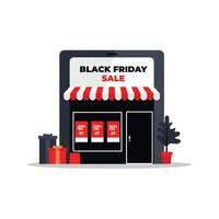 Online Store Decked for Discounts for Black Friday Flat Design Illustration. vector