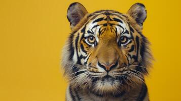 AI generated A tiger on a pastel yellow background photo