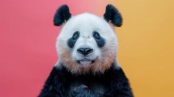 ai generado un juguetón panda en un limpiar pastel antecedentes foto