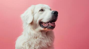 AI generated White dog on a pastel pink background photo