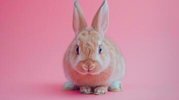 ai generado un Conejo en un pastel rosado antecedentes foto