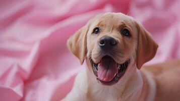 AI generated Labrador dog on a pastel pink background photo