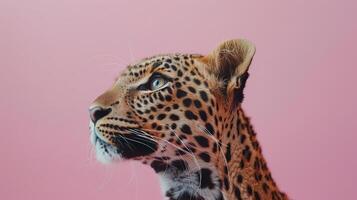 AI generated A leopard on a pastel pink background photo