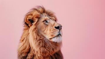 AI generated A lion on a pastel pink background photo