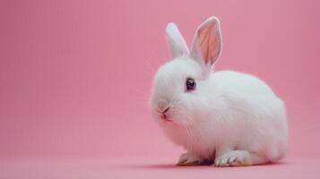 ai generado blanco conejito en un pastel rosado antecedentes foto