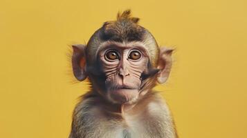 AI generated A monkey on a pastel yellow background photo