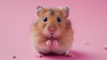 AI generated A cute hamster on a pastel pink background photo