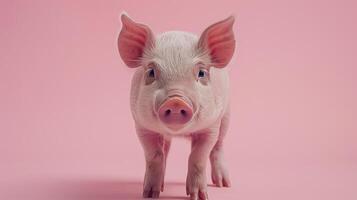AI generated A cute piggy portrait on a pastel pink background photo