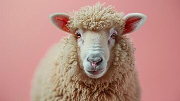 AI generated A sheep on a pastel pink background photo