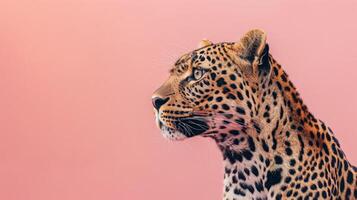 ai generado un leopardo en un pastel rosado antecedentes foto