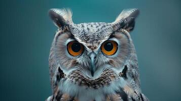 AI generated A owl on a pastel blue background photo