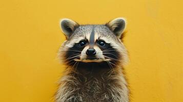AI generated A raccoon on a pastel yellow background photo