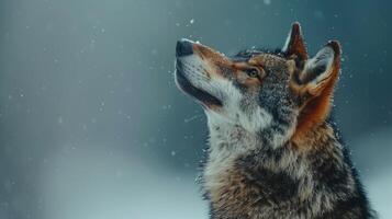 ai generado un lobo en un pastel azul antecedentes foto