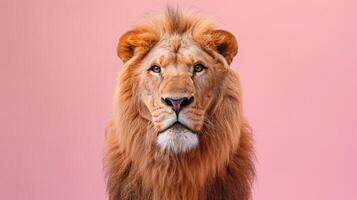 AI generated A lion on a pastel pink background photo