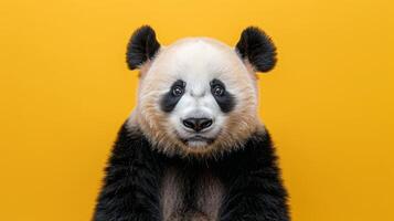 AI generated A panda on a pastel yellow background photo