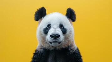 ai generado un panda en un pastel amarillo antecedentes foto