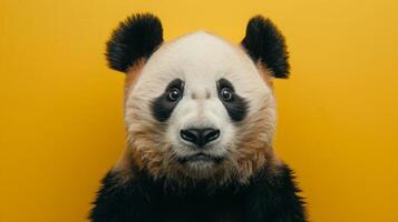 AI generated A panda on a pastel yellow background photo