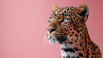 AI generated A leopard on a pastel pink background photo