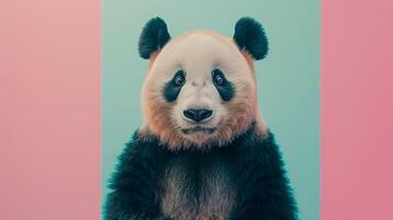 ai generado un juguetón panda en un limpiar pastel antecedentes foto