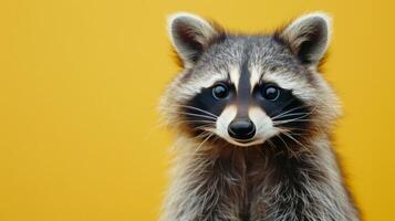 ai generado un mapache en un pastel amarillo antecedentes foto