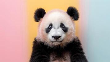 ai generado un juguetón panda en un limpiar pastel antecedentes foto