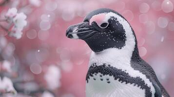 AI generated A cute penguin on a pastel pink background photo