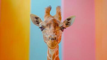 AI generated A giraffe on a pastel isolated background photo