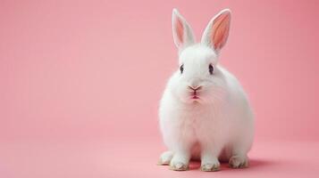 AI generated White bunny on a pastel pink background photo