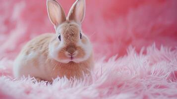 ai generado un Conejo en un pastel rosado antecedentes foto