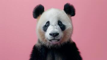 ai generado un juguetón panda en un limpiar pastel antecedentes foto