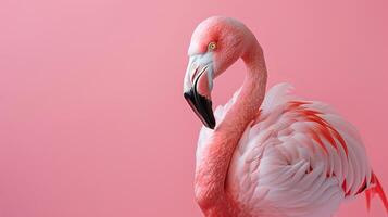 ai generado un flamenco en un pastel rosado antecedentes foto