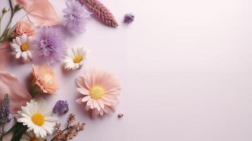 AI generated Background top view with wildflowers photo