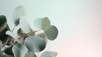 AI generated Background top view with eucalyptus leaves photo