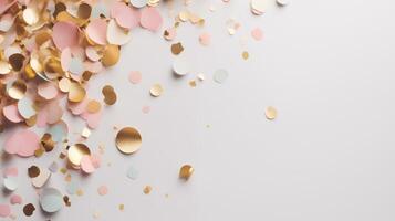 AI generated Background top view with gold round confetti photo