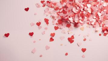 AI generated Top view background with heart confetti photo