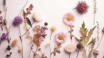 AI generated Background top view with wildflowers photo