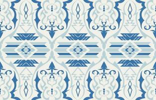 ethnic pattern in blue and dark blue geometric shapes for fabric and wallpaper prints. vector