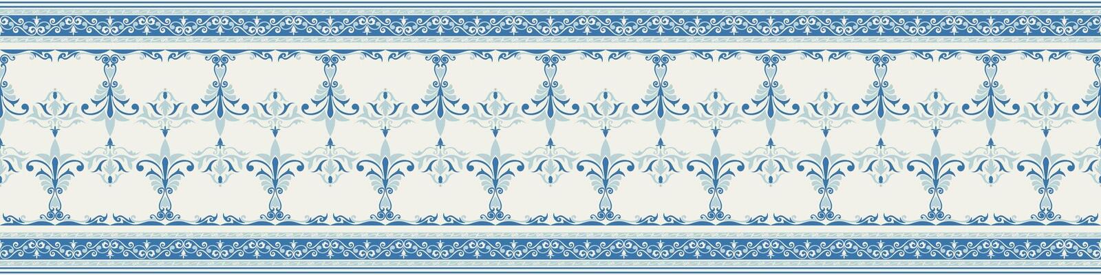 Blue horizontal seamless vintage pattern for wallpaper and borders.