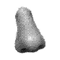 Realistic Nose with bitmap halftone effect. illustration of dotted Nose symbol on a transparent background. Halftone small squares texture. Retro pixelated object. vector